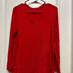 Cuddl Duds Women's Long Sleeve Red V-Neck Top